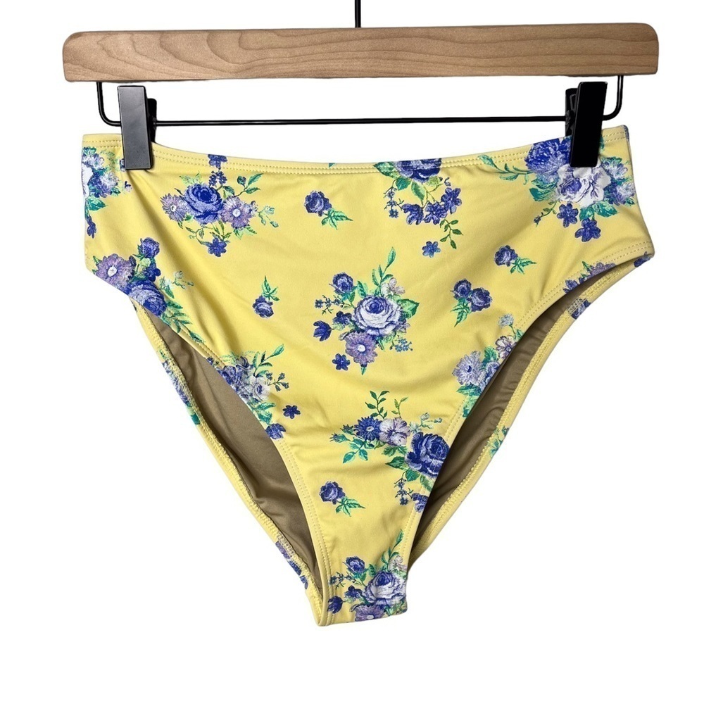 WeWoreWhat High Rise Bikini Bottom Yellow Floral Size Medium Full Coverage - Picture 2 of 7